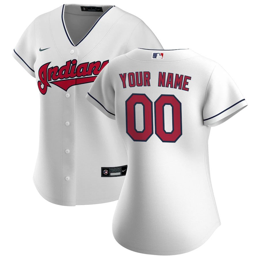 Womens Cleveland Indians Nike White Home Replica Custom MLB Jerseys->customized mlb jersey->Custom Jersey